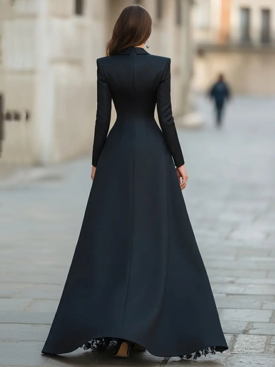 Tailored Blazer-Style Lace Panels, Elegant Evening Look - Maxi Dress CASA LARO