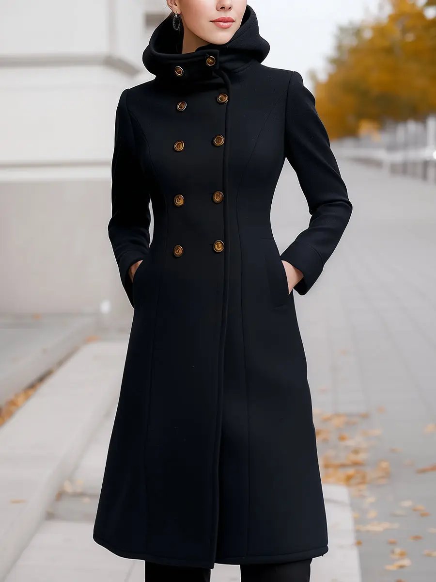 Tailored Double-Breasted Hooded Wool-Blend - Coat CASA LARO