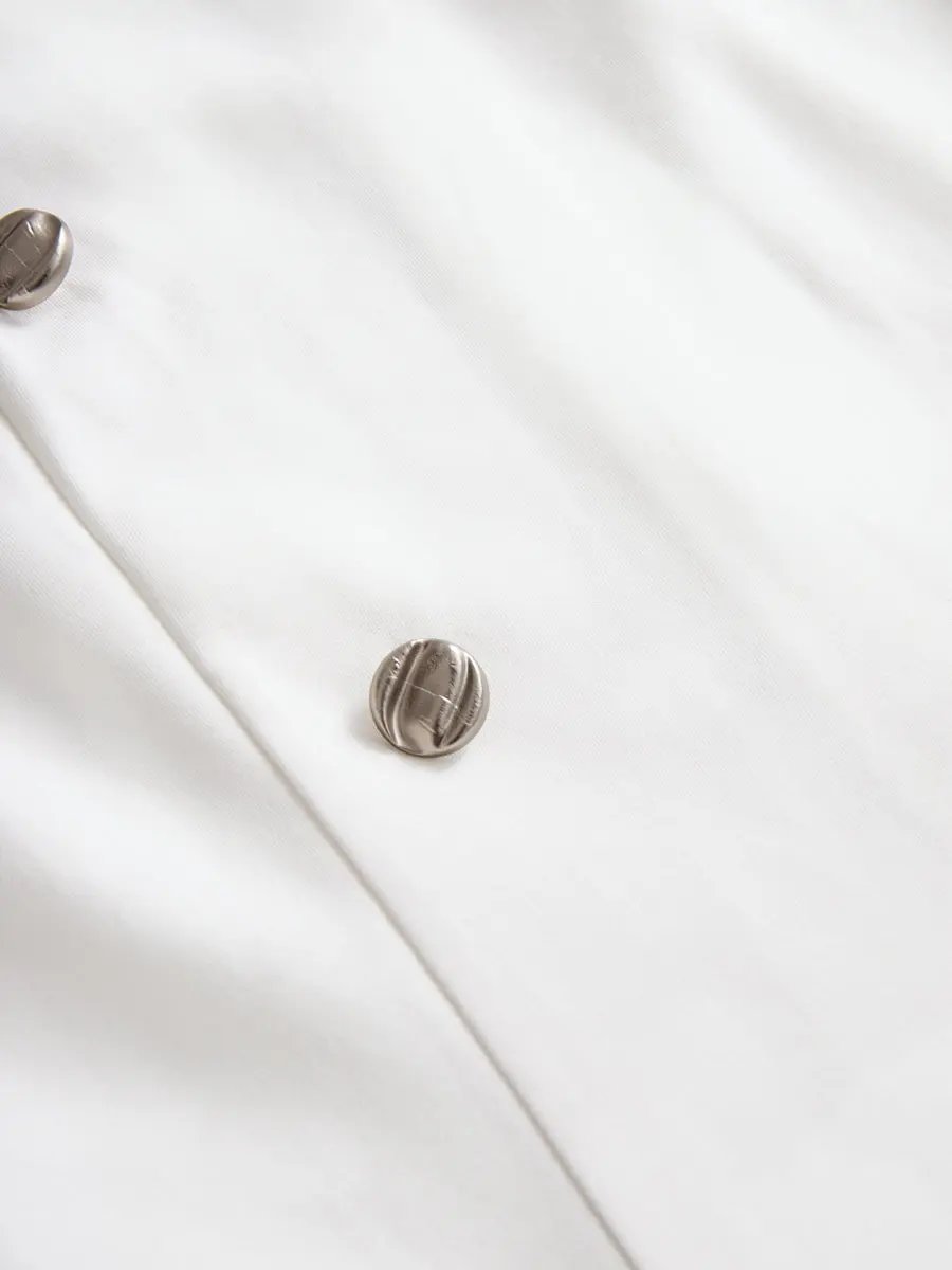 Tailored Double-Breasted White Dress with Navy Trim - Midi Dress CASA LARO