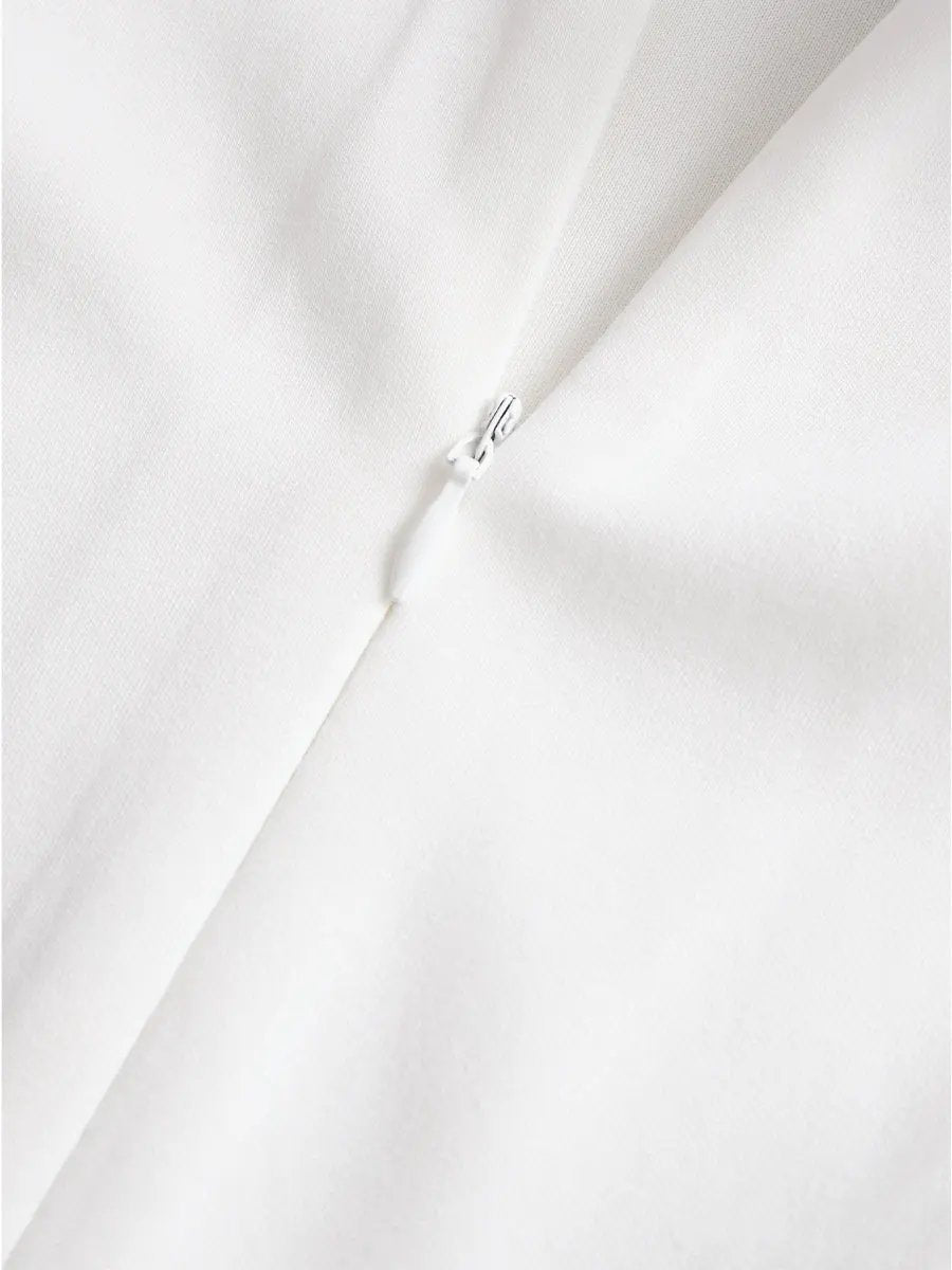 Tailored Double-Breasted White Dress with Navy Trim - Midi Dress CASA LARO