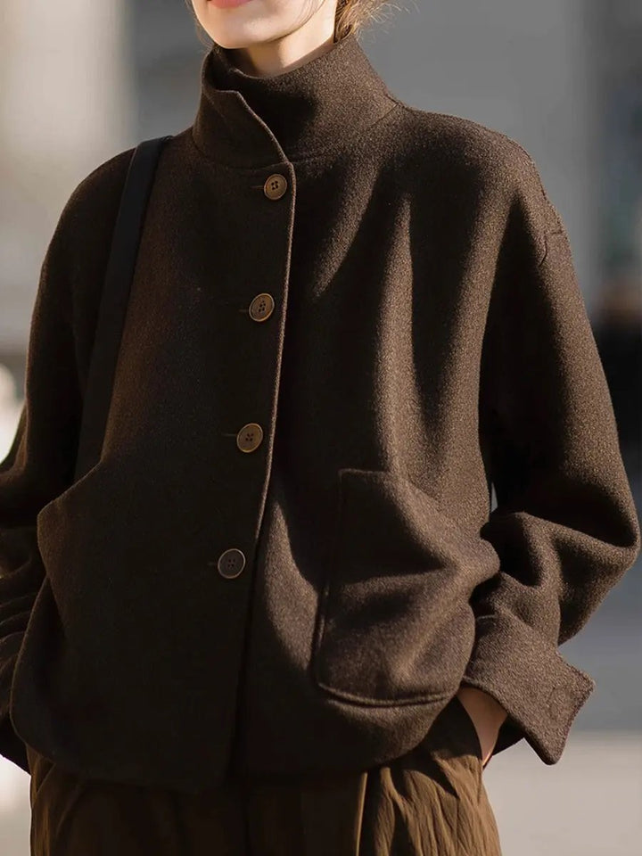 Tailored Minimalist Brown Wool Stand-Collar - Jacket CASA LARO
