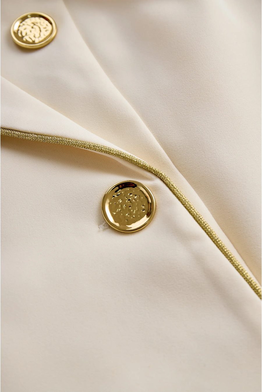 Tailored White Sleeveless Blazer With Gold Trim - Romper CAAYWORLD