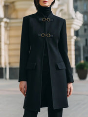 Tailored Wool-Blend Coat With Gold-Clasp Accents - Mid-Length Coat CASA LARO
