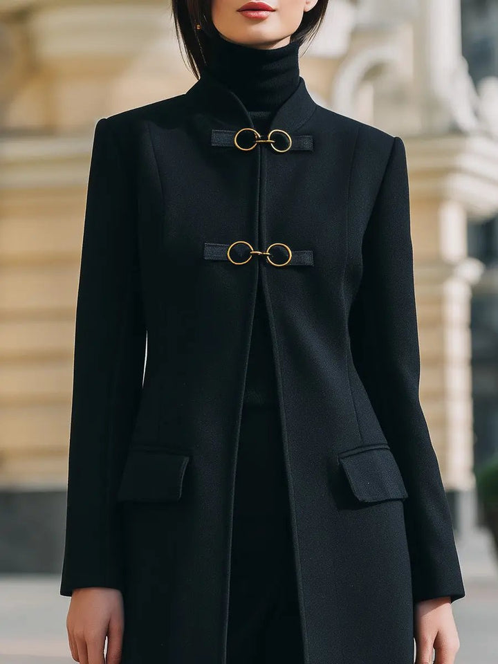 Tailored Wool-Blend Coat With Gold-Clasp Accents - Mid-Length Coat CASA LARO