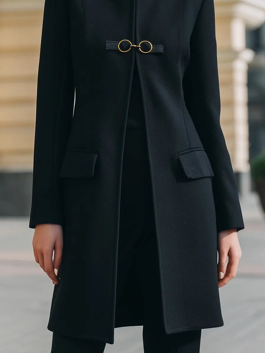 Tailored Wool-Blend Coat With Gold-Clasp Accents - Mid-Length Coat CASA LARO