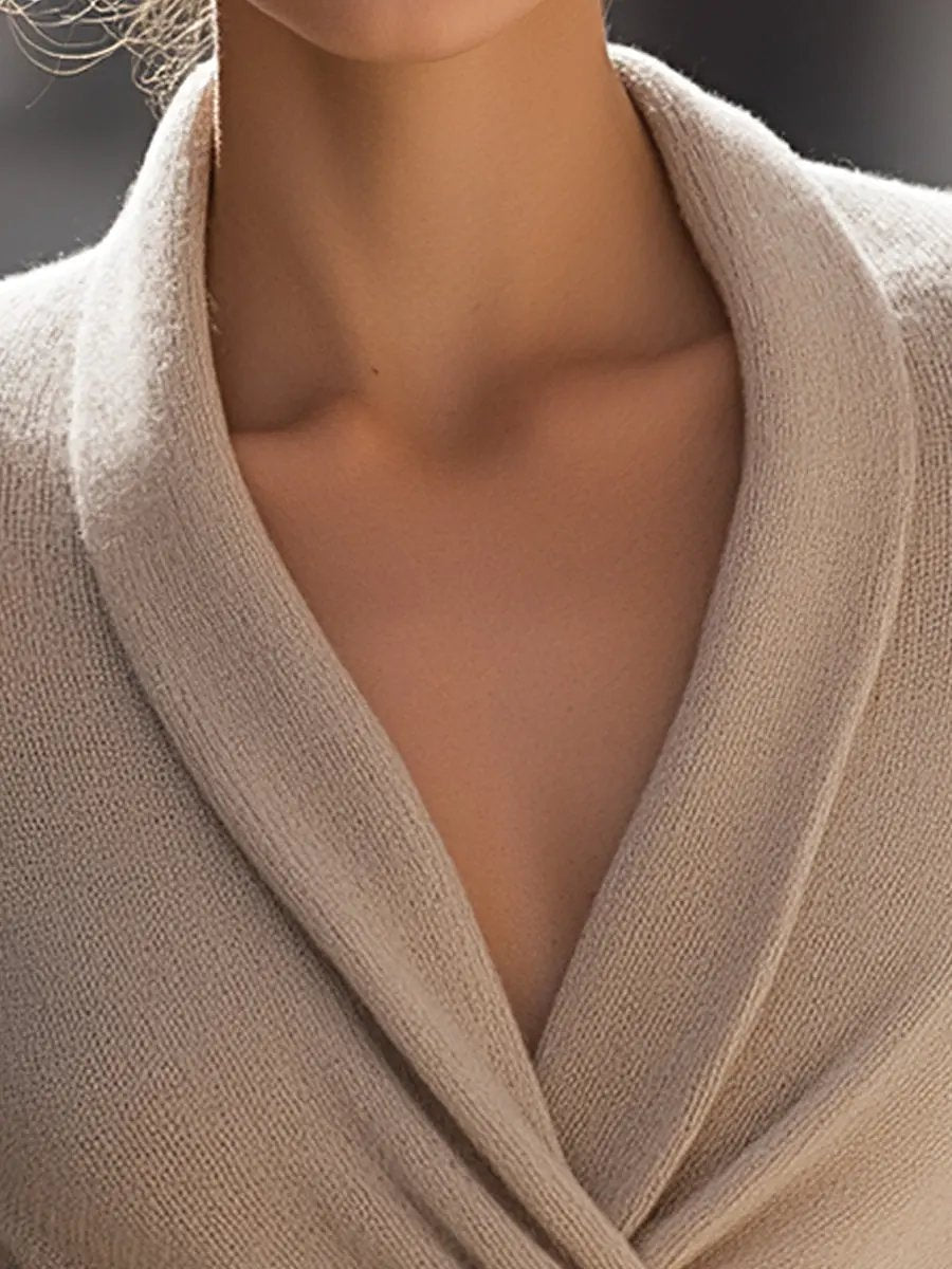 Taupe Draped Wrap Knit Top - Sweater CASA LARO