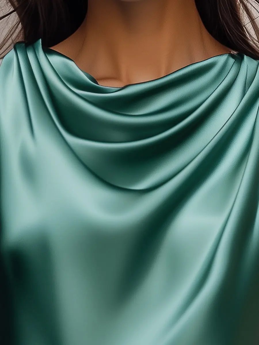 Teal Satin Drape Neck - Women's Blouse CASA LARO