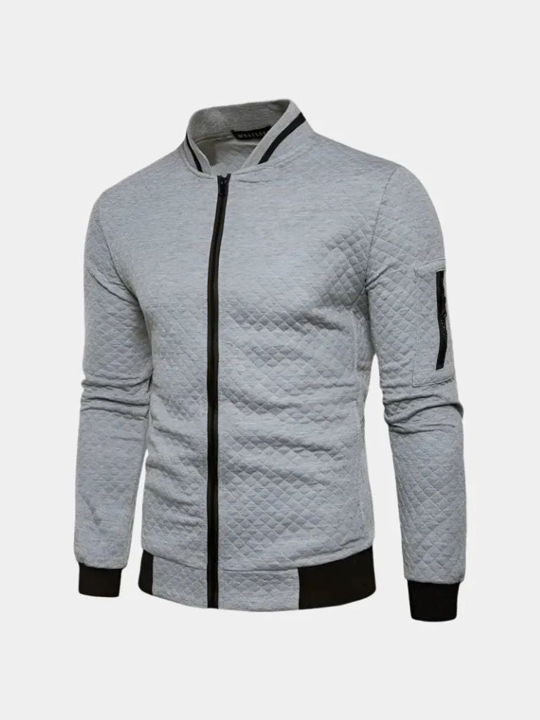 Textured Casual Bomber Jacket - Casa  Laro CASA LARO