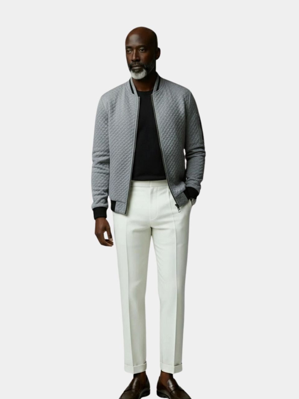 Textured Casual Bomber Jacket - Casa  Laro CASA LARO