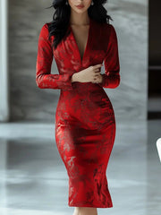 Timeless Red Printed Satin Evening - Maxi Dress CASA LARO