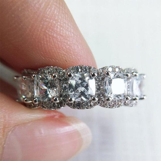 Cushion Cut Halo Wedding Band In Sterling Silver Shineofdiamond