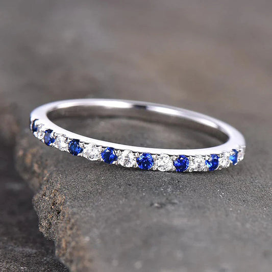 Blue And White Design Half Eternity Wedding Band In Sterling Silver shine of diamond