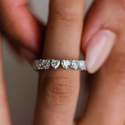 Unique Design Full Heart Cut Wedding Band In Sterling Silver Shineofdiamond