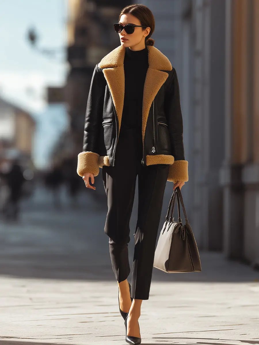 Warm Black Shearling-Lined Aviator - Jacket CASA LARO