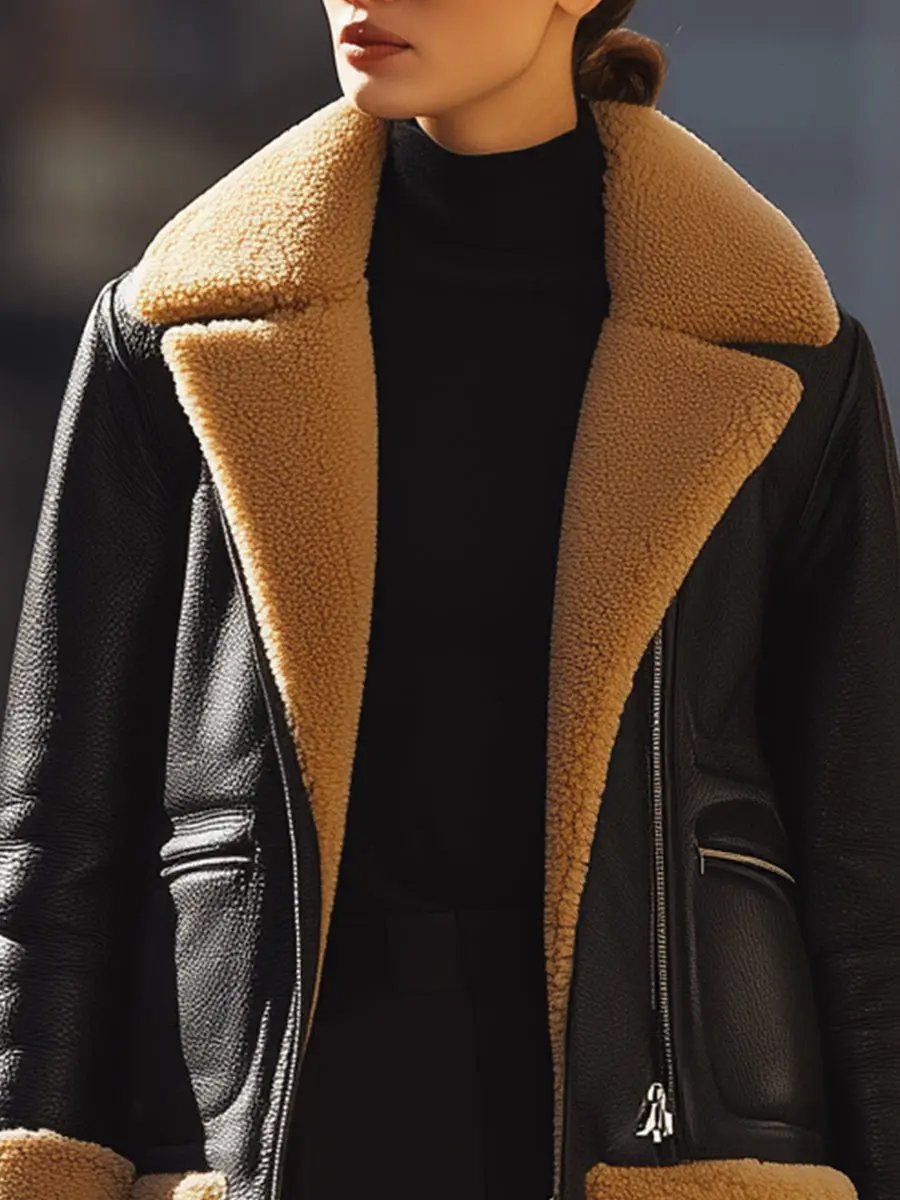 Warm Black Shearling-Lined Aviator - Jacket CASA LARO