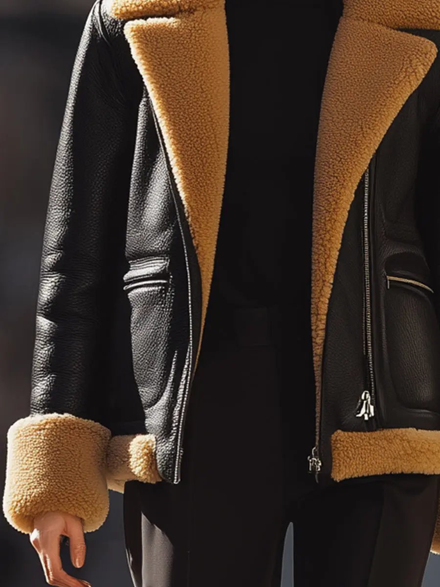 Warm Black Shearling-Lined Aviator - Jacket CASA LARO