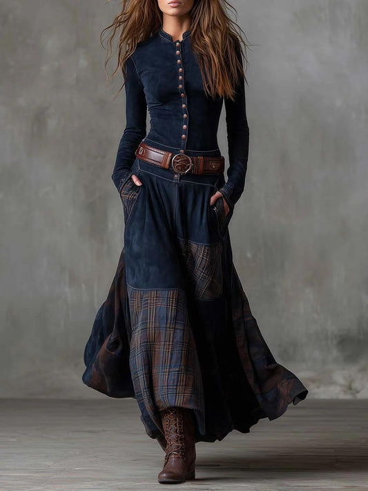 Leonora™ | Vintage Suede Check Dress (Includes Belt)