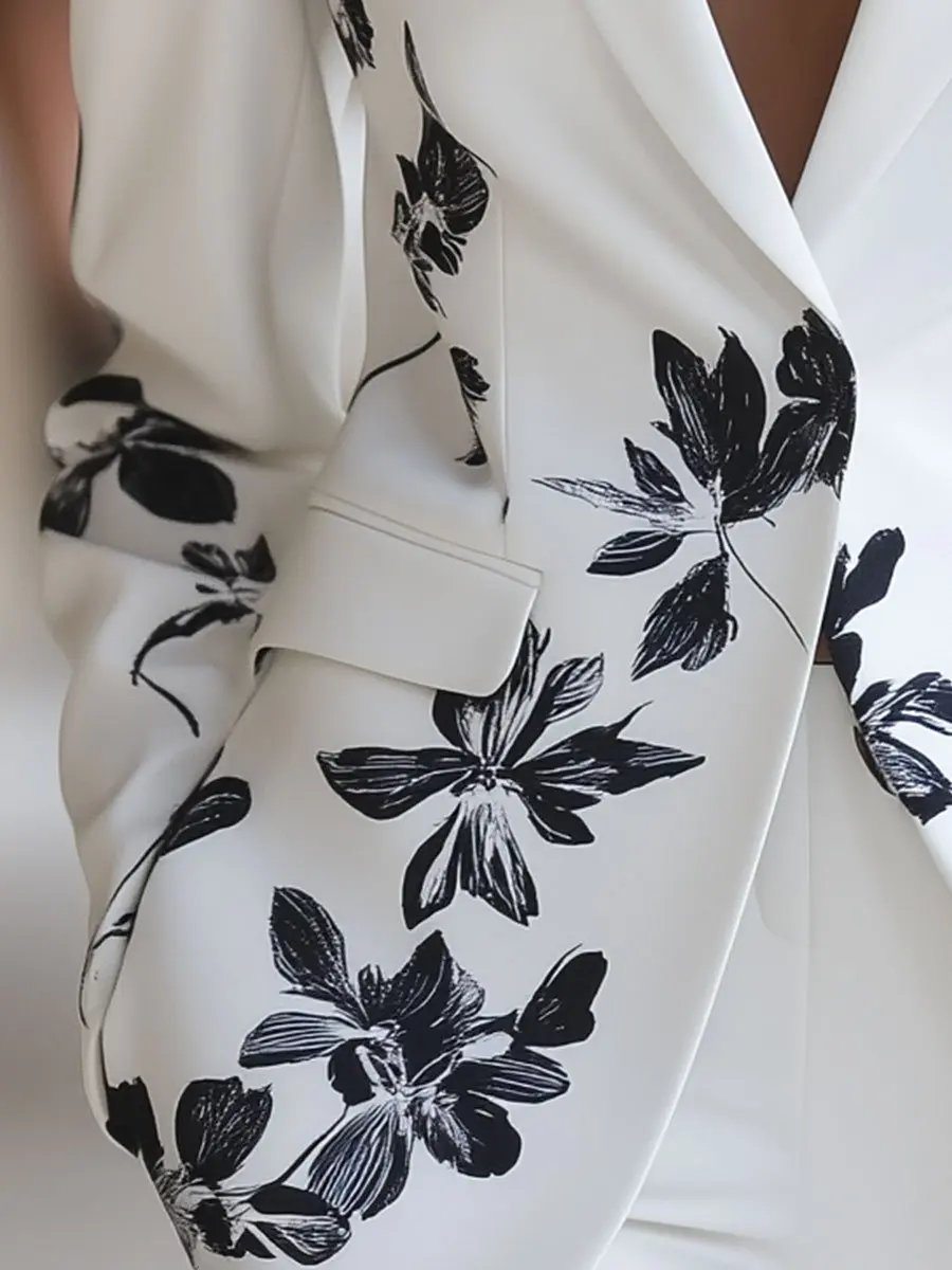 White Blazer with Bold Black Floral Print - Women's Blazer CASA LARO