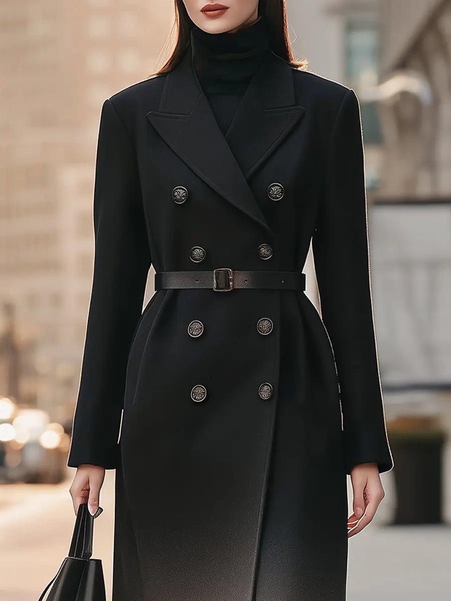 Women's Black Ombre Double-Breasted Belted - Coat CASA LARO