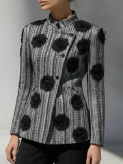 Women's Black & White Striped Floral Appliqué - Jacket CASA LARO