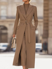 Women's Chic Belted Long Camel Coat - Coat CASA LARO