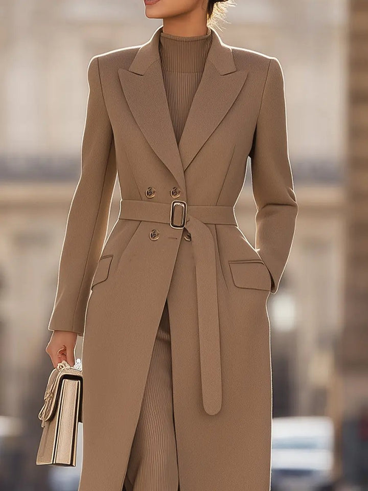 Women's Chic Belted Long Camel Coat - Coat CASA LARO