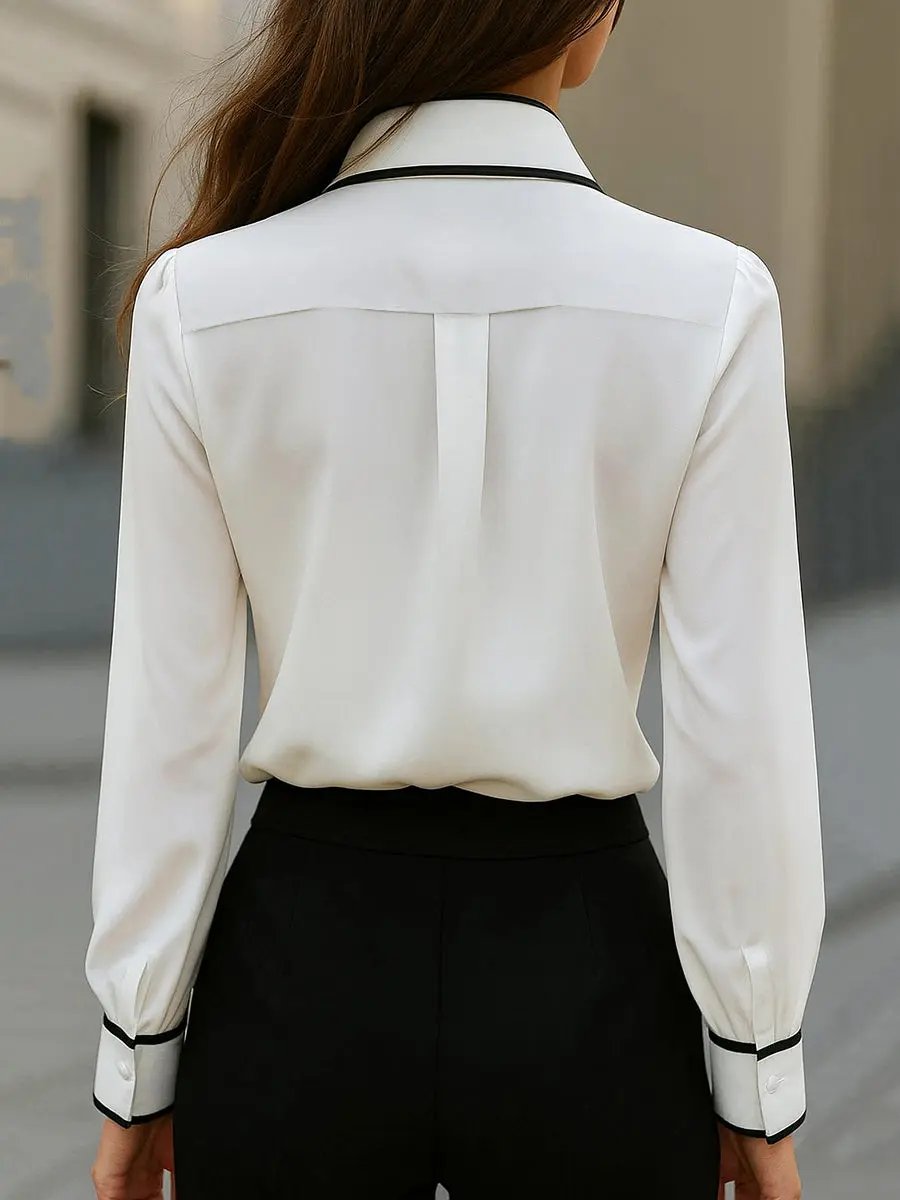 Women's Chic Contrast-Trim Tie-Neck Bow - Blouse CASA LARO