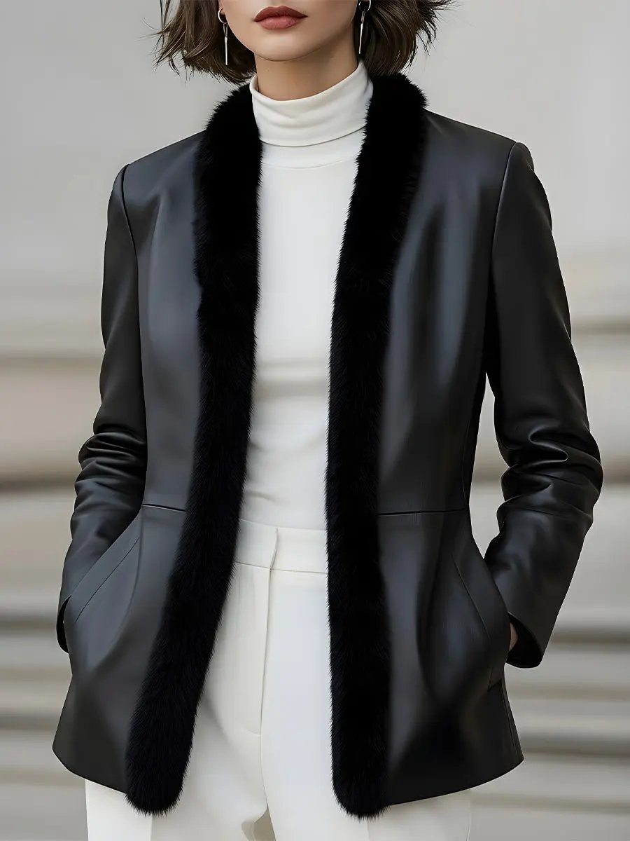 Women's Faux Leather Fur-Trimmed Tailored Fit - Blazer CASA LARO