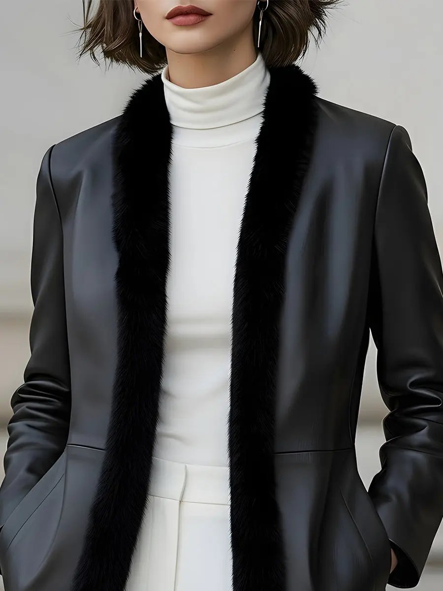 Women's Faux Leather Fur-Trimmed Tailored Fit - Blazer CASA LARO