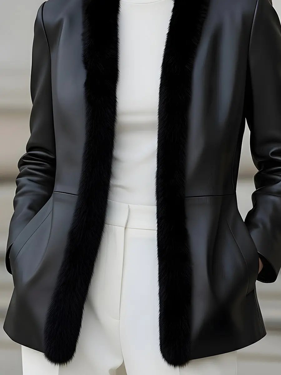 Women's Faux Leather Fur-Trimmed Tailored Fit - Blazer CASA LARO