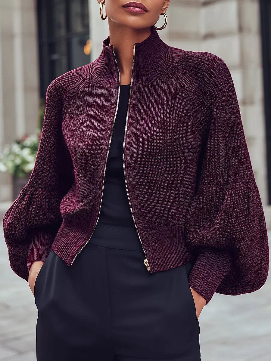 Women's Knitted Zipper Balloon Sleeves - Jacket CASA LARO