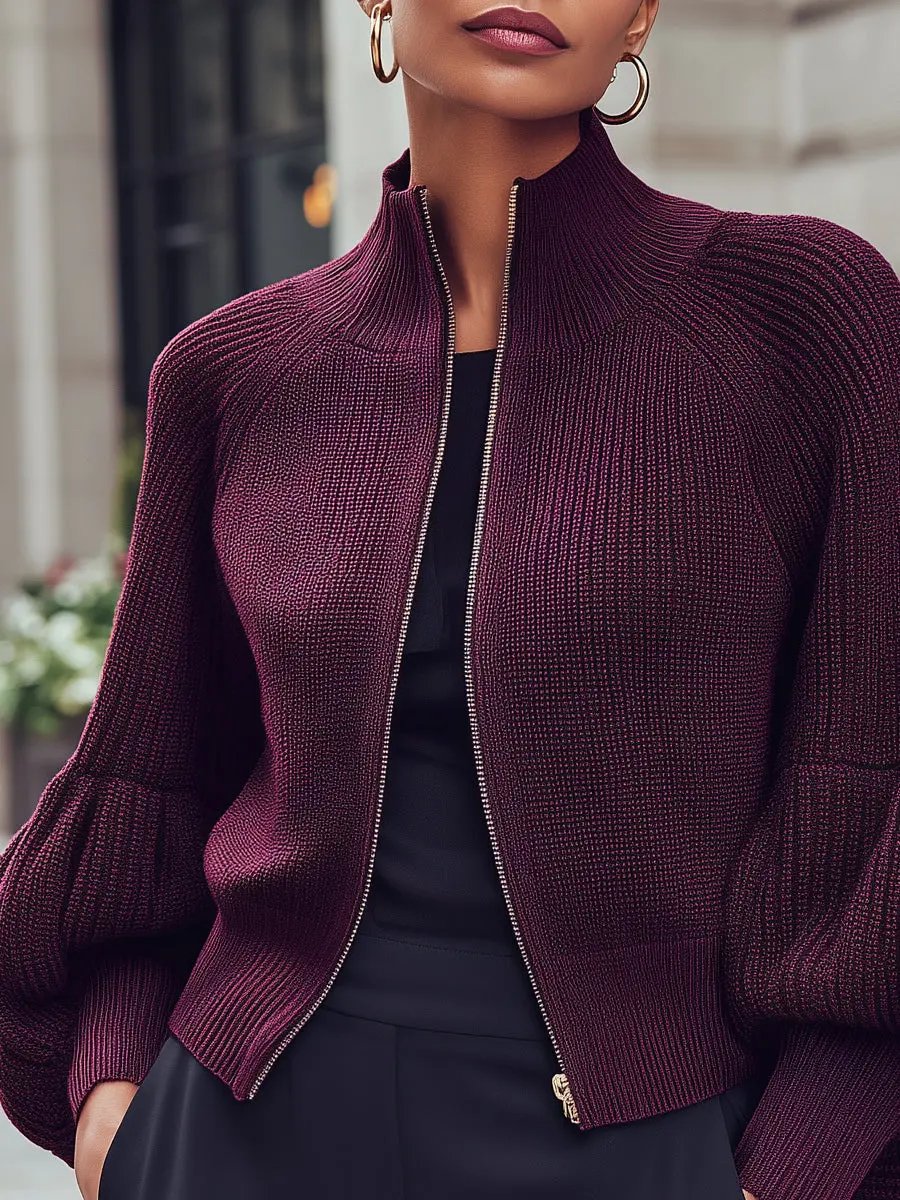 Women's Knitted Zipper Balloon Sleeves - Jacket CASA LARO