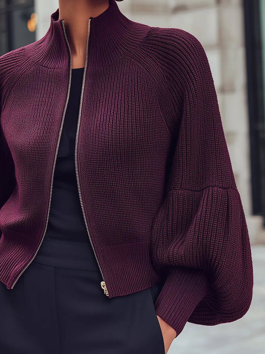 Women's Knitted Zipper Balloon Sleeves - Jacket CASA LARO