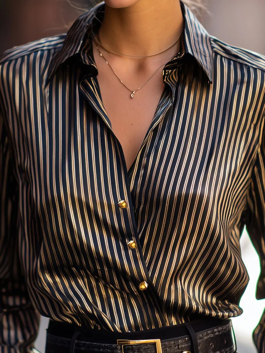 Women's Metallic-Stripe Satin - Blouse CASA LARO