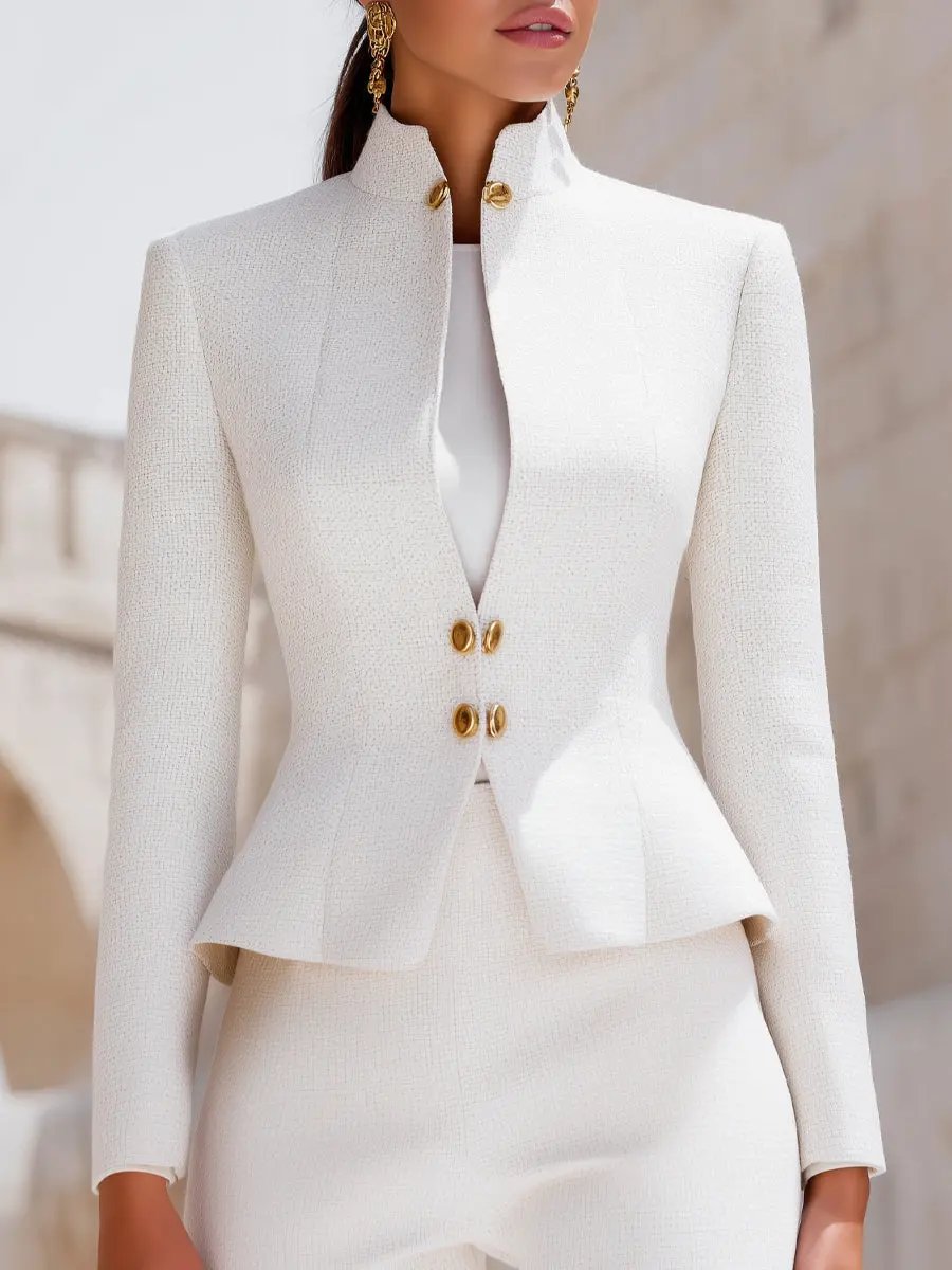 Women's Sculpted Stand-Collar With Gold Buttons - Tailored Blazer CASA LARO