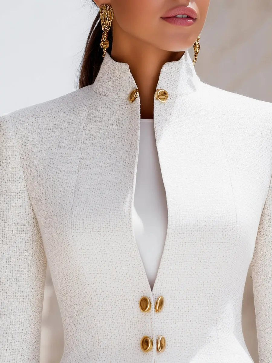 Women's Sculpted Stand-Collar With Gold Buttons - Tailored Blazer CAAYWORLD