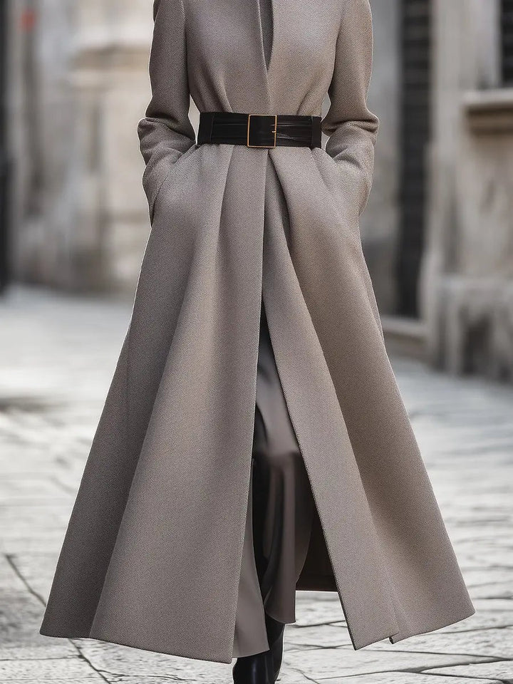 Women's Taupe High-Collar Belted Longline - Coat CASA LARO
