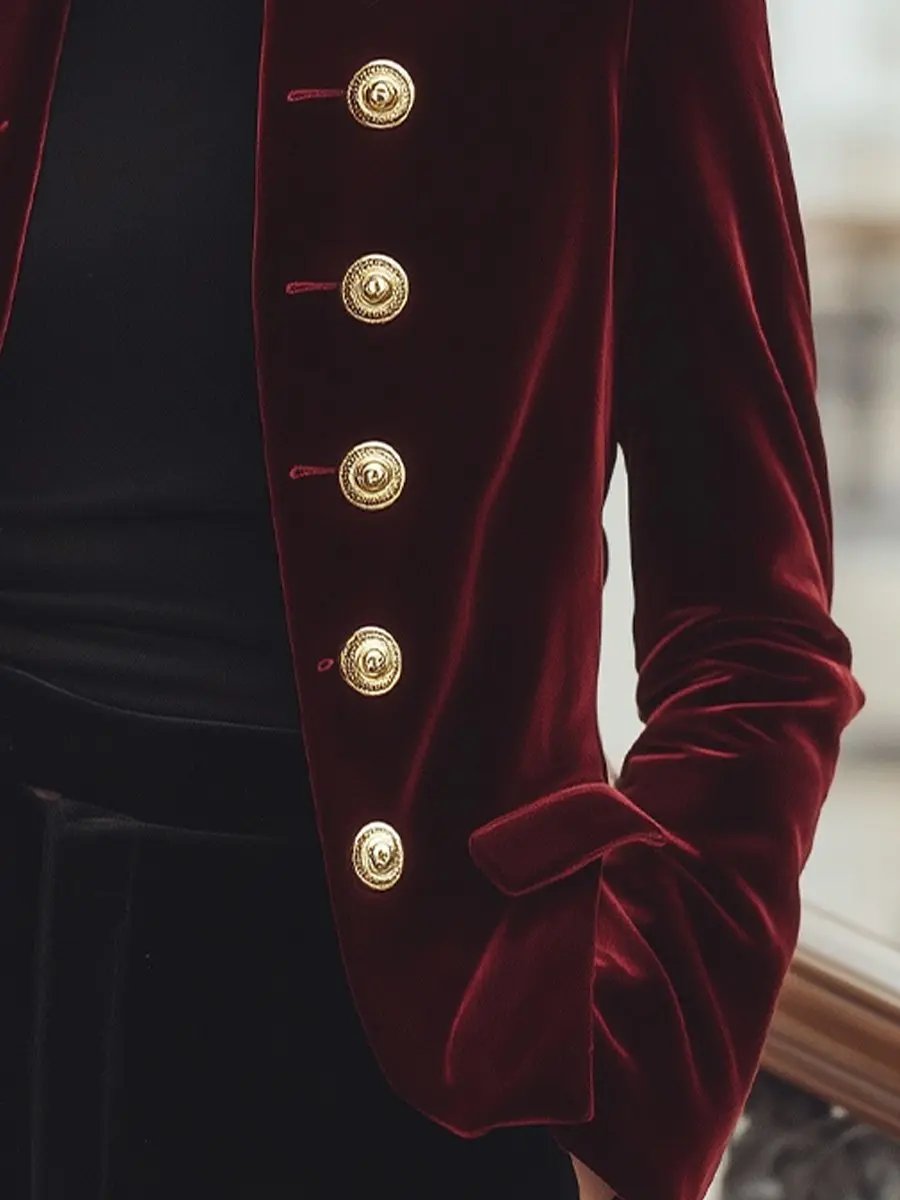 Women's Velvet Blazer with Gold Trim - Jacket CASA LARO
