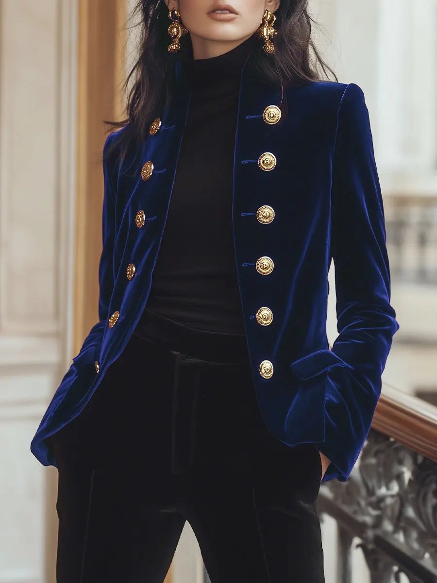 Women's Velvet Blazer with Gold Trim - Jacket CASA LARO