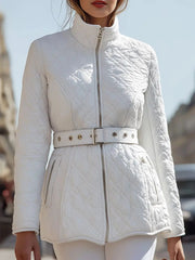 Women's White Quilted Belted High-Collar - Jacket CASA LARO