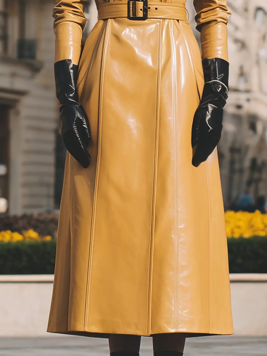 Yellow Faux Leather With Faux Fur Collar - Women's Coat CASA LARO