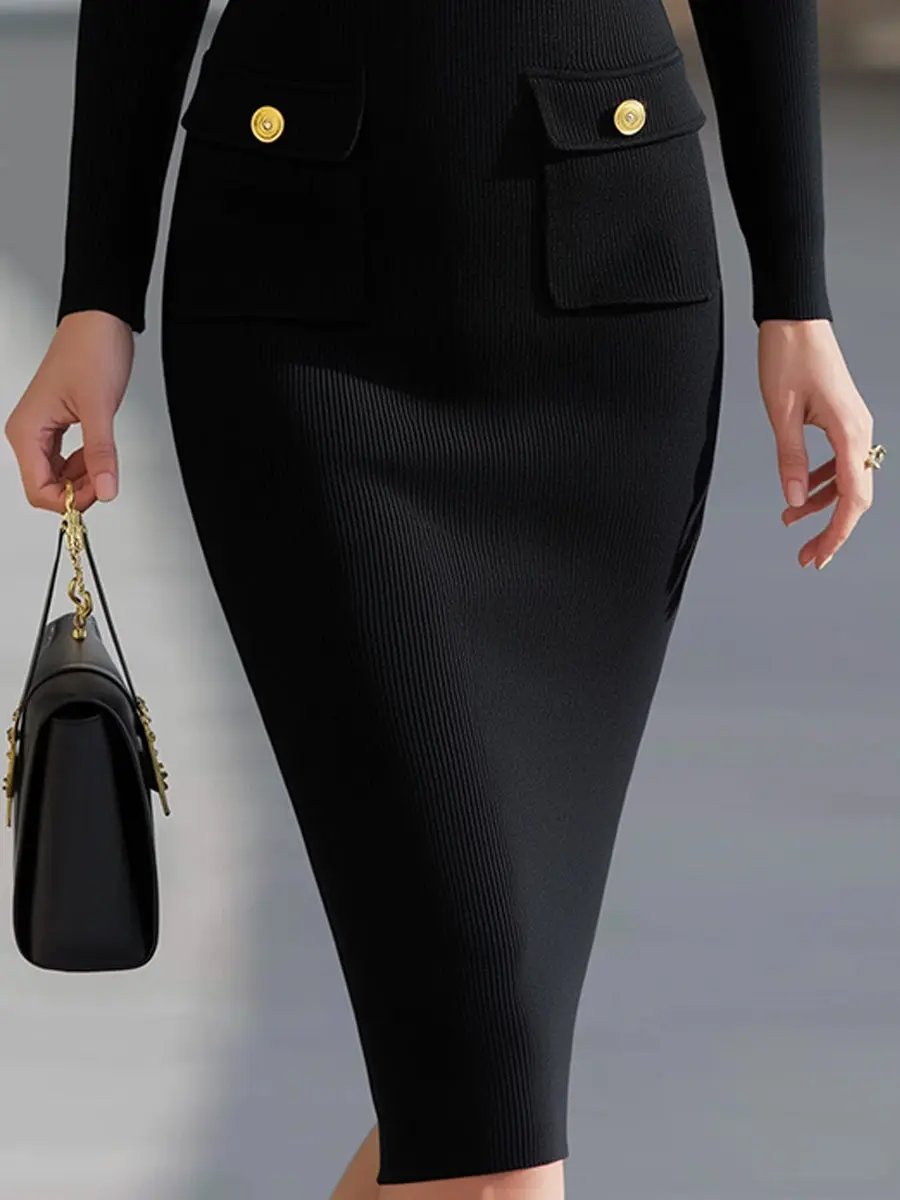 Zip-Front Ribbed Knit Fitted - Midi Dress CASA LARO