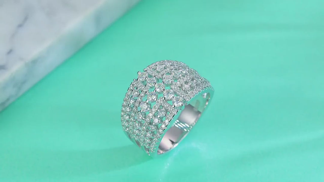 Luxury Moissanite 18K White Gold Plated Sterling Silver Band Shine of Diamond