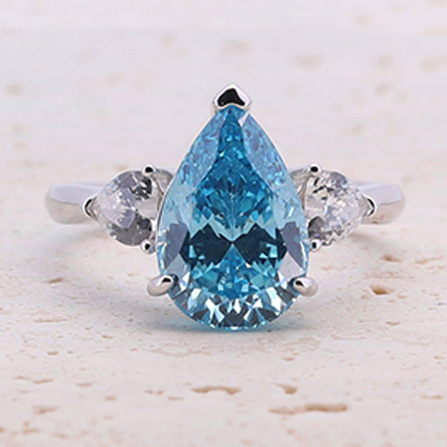 4.0ct Pear Cut Blue Gemstone Engagement ring with Eternity Band shine of diamond
