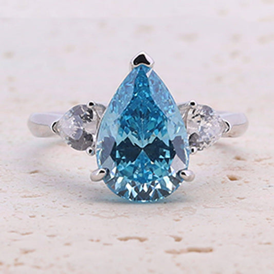 4.0ct Pear Cut Blue Gemstone Engagement Ring shine of diamond