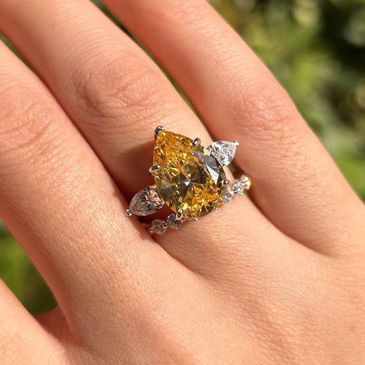Gorgeous Yellow Pear Cut Sterling Silver Bridal Set Carly Jewelry