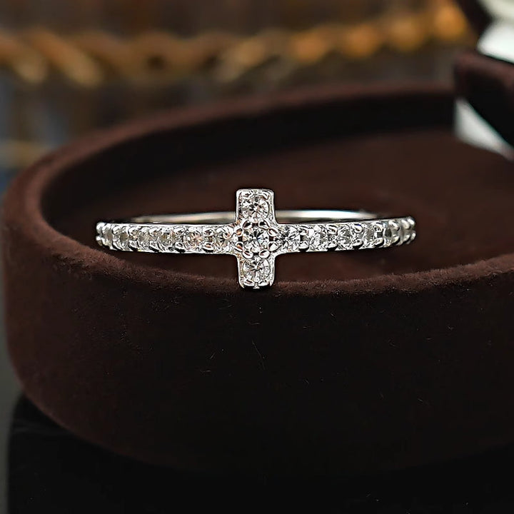 Simple Cross Design Sterling Silver Wedding Band Shine of Diamond