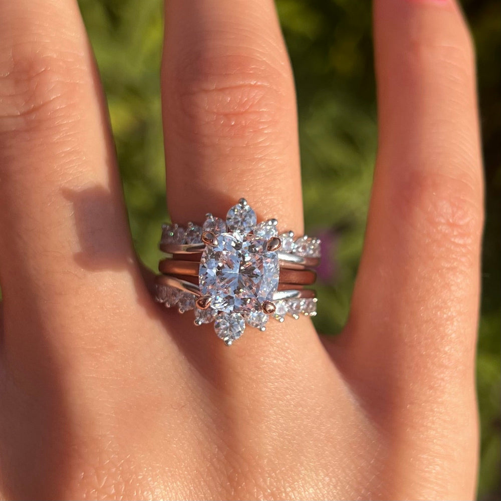 Luxury 2 Pcs Cushion Cut Halo Design With Insert Band Bridal Set Shine of Diamond