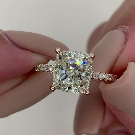 Sparkling Solitaire Cushion Cut Engagement Ring in Sterling Silver Shineofdiamond