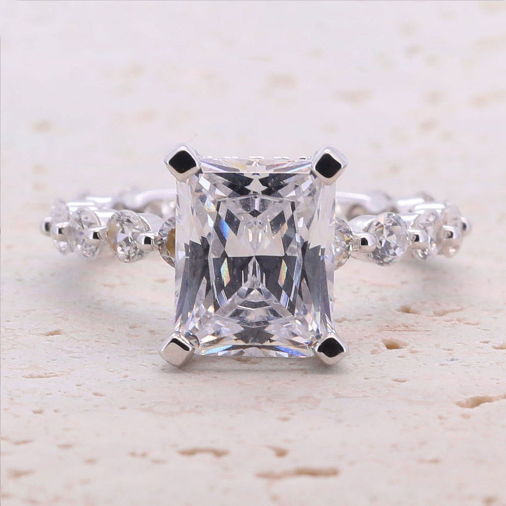Classic 4.0ct Princess Cut Sterling Silver Engagement Ring with Half Eternity Band shine of diamond